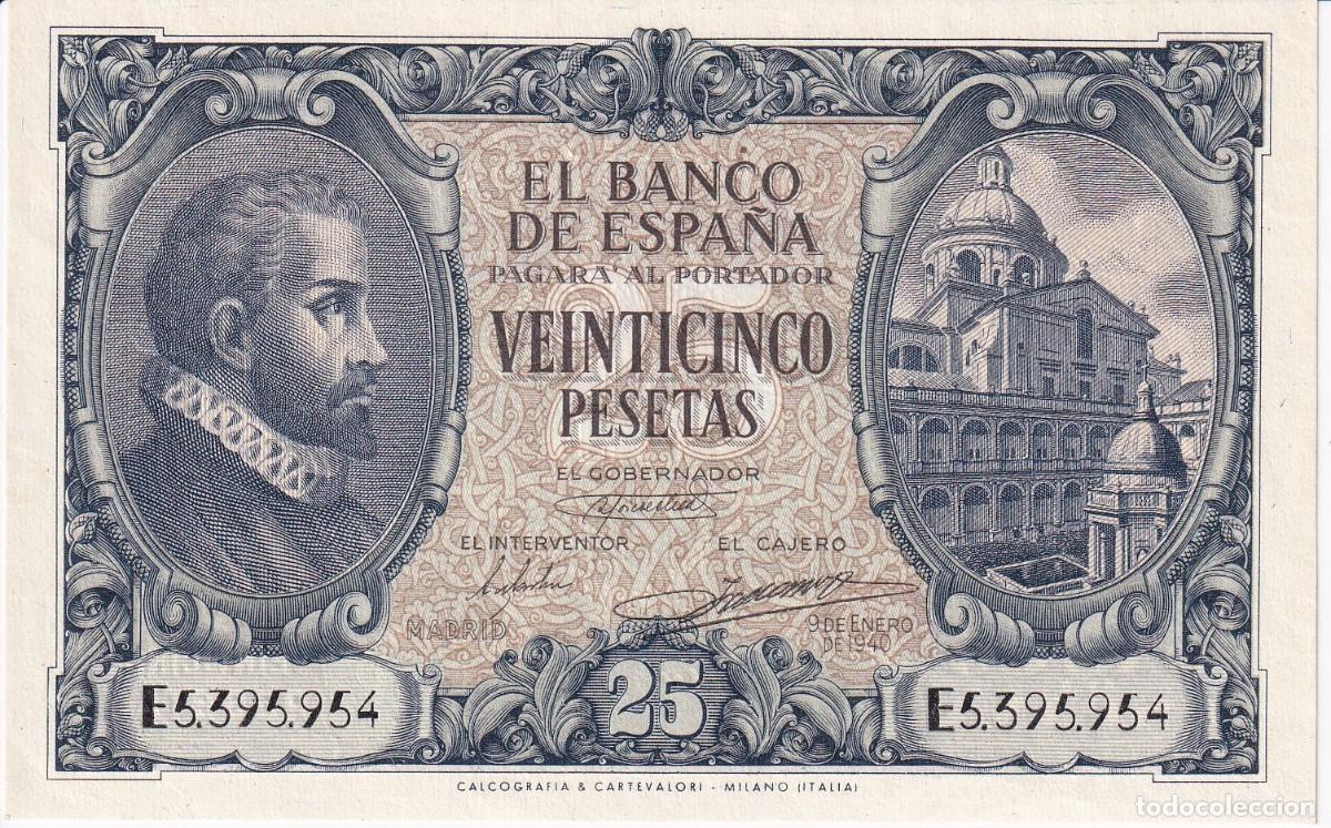 Billets espagnols: BILLETE DE 25 PESETAS DEL A&Ntilde;O 1940 SERIE E CALIDAD EBC JUAN DE HERRERA (RARO)