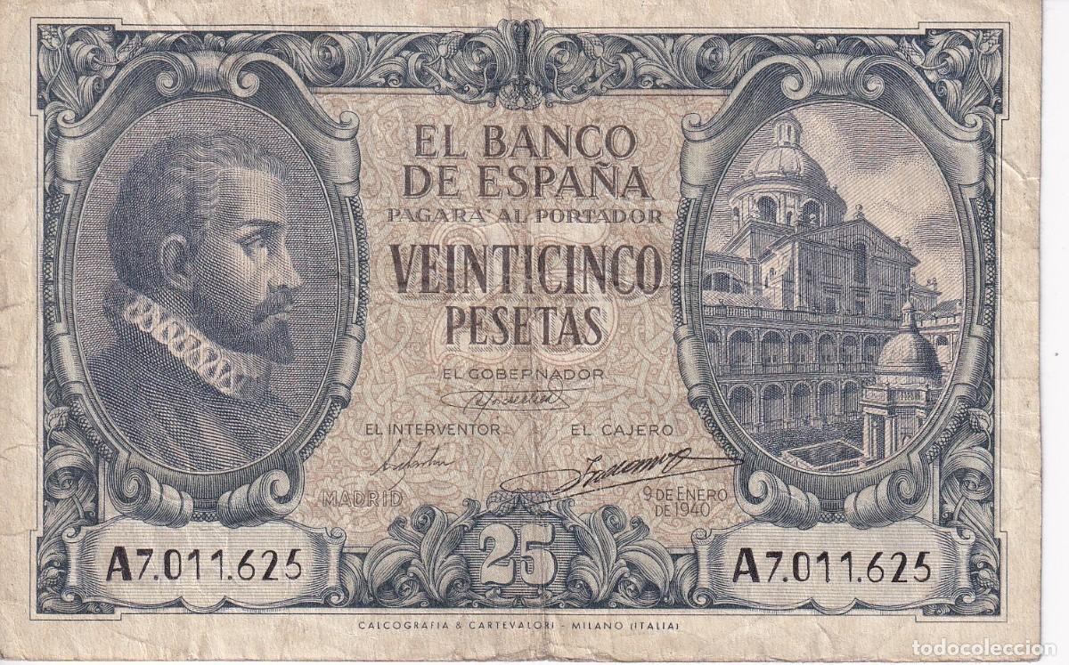 Notas espanholas: BILLETE DE 25 PESETAS DEL A&Ntilde;O 1940 SERIE A DE JUAN DE HERRERA (RARO)