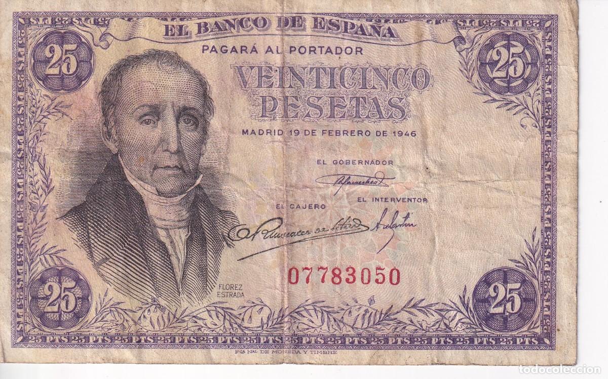 Spanische Banknoten: BILLETE DE 25 PESETAS DEL A&Ntilde;O 1946 DE FLOREZ ESTRADA SIN SERIE (DIFICIL)