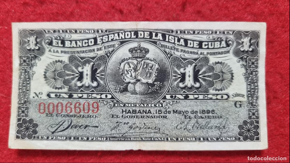 Billetes espa&ntilde;oles: BILLETE 1 PESO 1896 EPOCA COLONIAL BANCO ESPA&Ntilde;OL ISLA DE CUBA EBC ORIGINAL T609