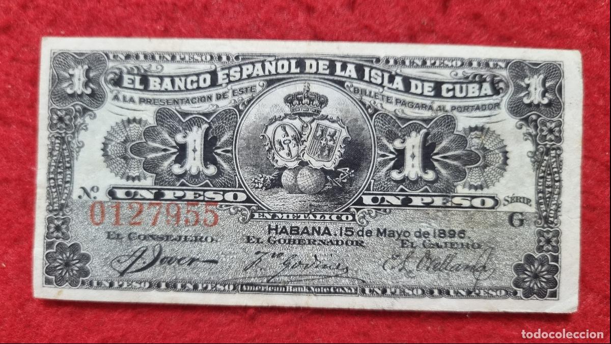 Billetes espa&ntilde;oles: BILLETE 1 PESO 1896 EPOCA COLONIAL BANCO ESPA&Ntilde;OL ISLA DE CUBA EBC ORIGINAL T955