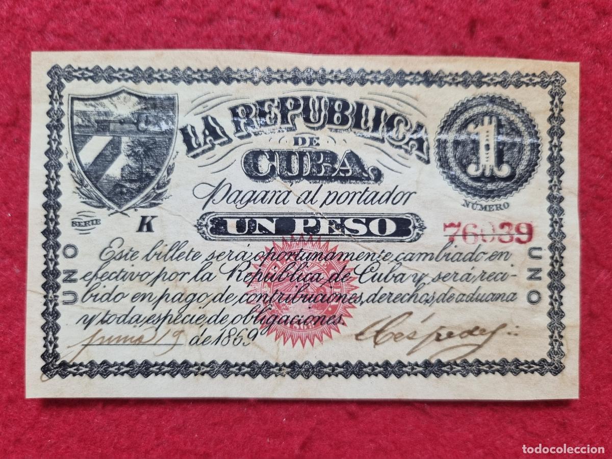 Billetes espa&ntilde;oles: BILLETE 1 PESO CAMBIABLE REPUBLICA DE CUBA 1869 EPOCA ESPA&Ntilde;OLA MBC SERIE K ORIGINAL T039