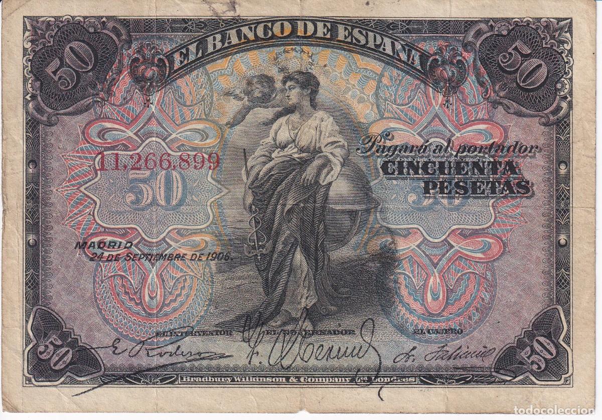 Billets espagnols: BILLETE CLASICO DE 50 PESETAS DEL A&Ntilde;O 1906 SIN SERIE