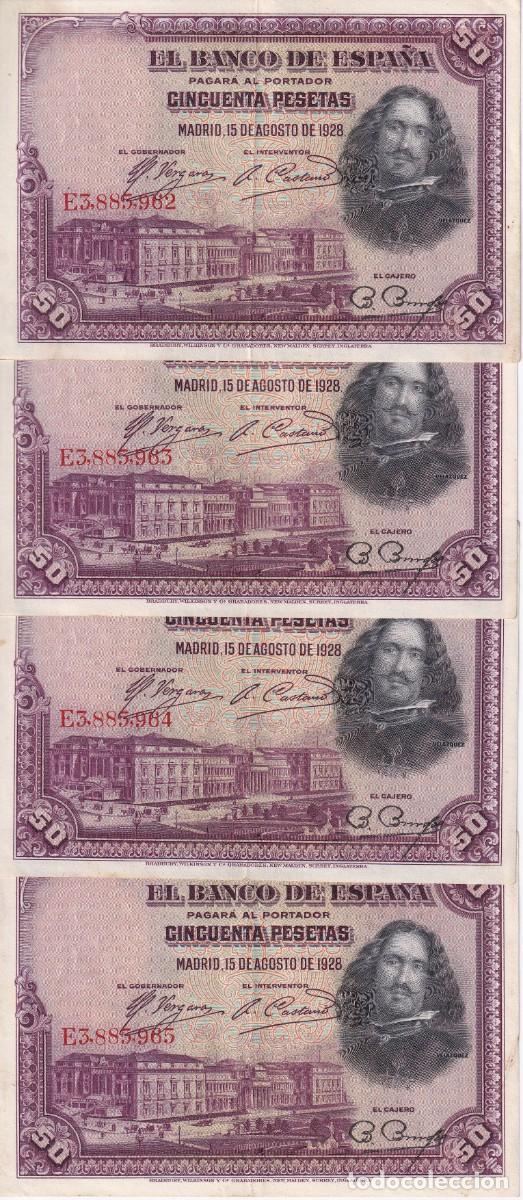 Banconote spagnole: CUARTETO CORRELATIVO DE 50 PESETAS DEL A&Ntilde;O 1928 DE LA SERIE E EN CALIDAD EBC