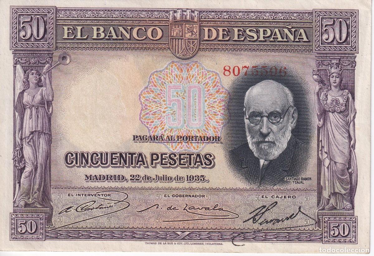 Billets espagnols: BILLETE DE 50 PESETAS DEL A&Ntilde;O 1935 DE SANTIAGO RAMON Y CAJAL EN CALIDAD EBC