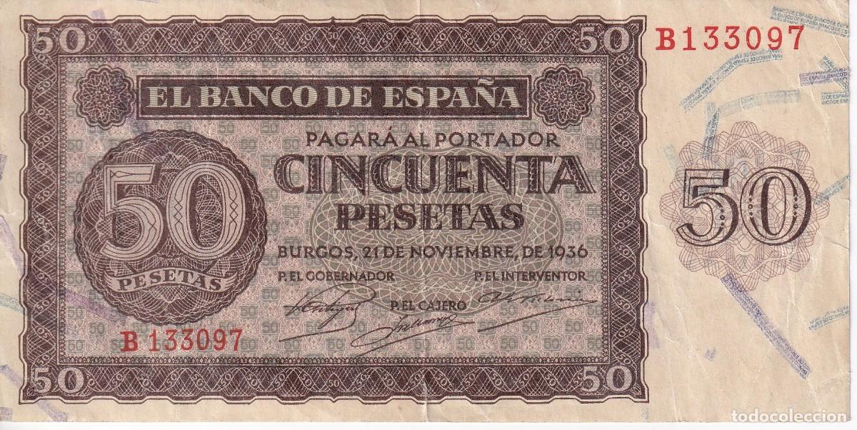 Billets espagnols: BILLETE DE BURGOS DE 50 PESETAS DEL A&Ntilde;O 1936 DE LA SERIE B EN BUENA CALIDAD