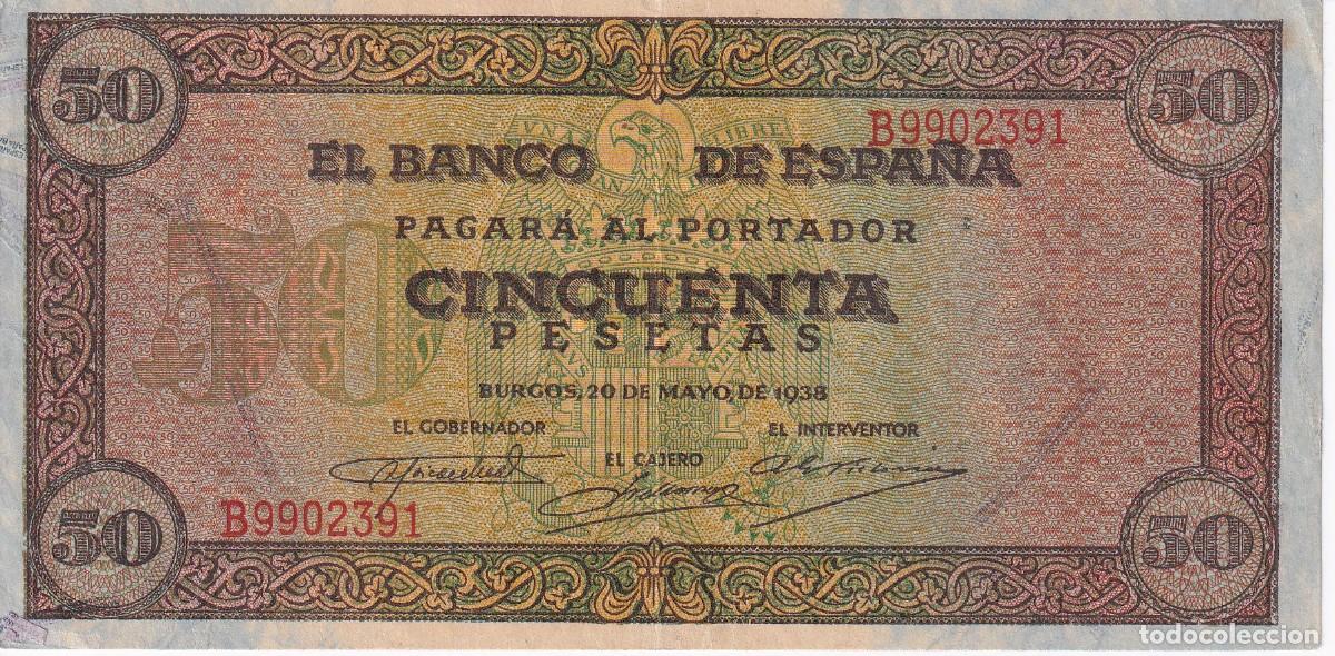 Billets espagnols: BILLETE DE BURGOS DE 50 PESETAS DEL A&Ntilde;O 1938 DE LA SERIE B EN CALIDAD EBC