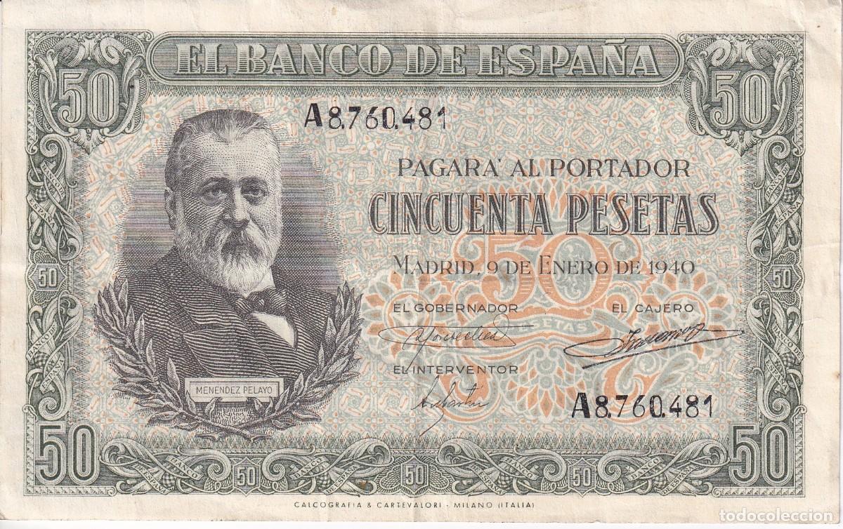 Billets espagnols: BILLETE DE 50 PESETAS DEL A&Ntilde;O 1940 DE MENENDEZ PELAYO DE LA SERIE A EN BUENA CALIDAD