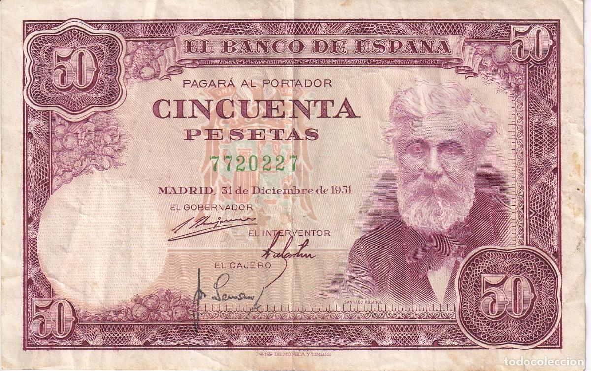 Spanish Banknotes: BILLETE DE 50 PESETAS DEL A&Ntilde;O 1951 DE SANTIAGO RUSI&Ntilde;OL SIN SERIE