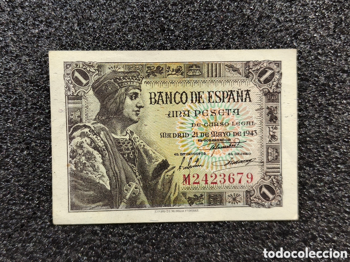 Spanish Banknotes: Espa&ntilde;a billete 1 peseta a&ntilde;o 1943 sin circular -