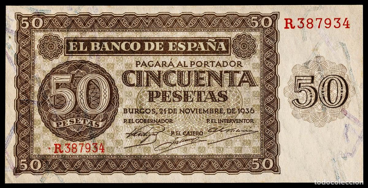 Billetes espa&ntilde;oles: 50 PESETAS 1936 SERIE R EBC/EBC+