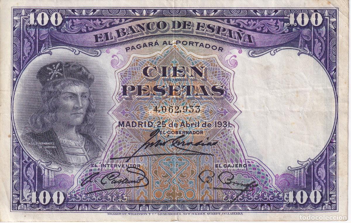 Spanish Banknotes: BILLETE DE 100 PESETAS DEL A&Ntilde;O 1931 DE GONZALEZ FERNANDEZ DE CORDOBA EN BUENA CALIDAD