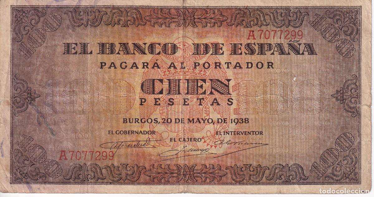 Notas espanholas: BILLETE DE BURGOS DE 100 PESETAS DEL A&Ntilde;O 1938 DE LA SERIE A