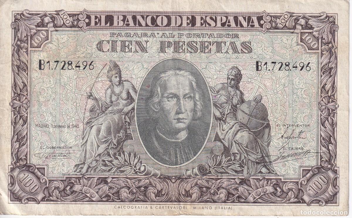 Billets espagnols: BILLETE DE 100 PESETAS DEL A&Ntilde;O 1940 DE CRISTOBAL COLON DE LA SERIE B
