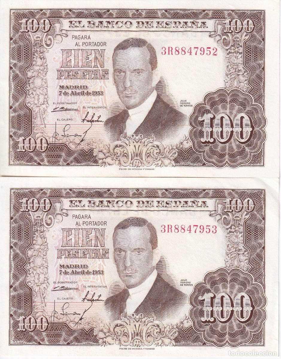 Billets espagnols: PAREJA CORRELATIVA DE 100 PESETAS DEL A&Ntilde;O 1953 DE ROMERO DE TORRES SERIE 3R SIN CIRCULAR (SC)