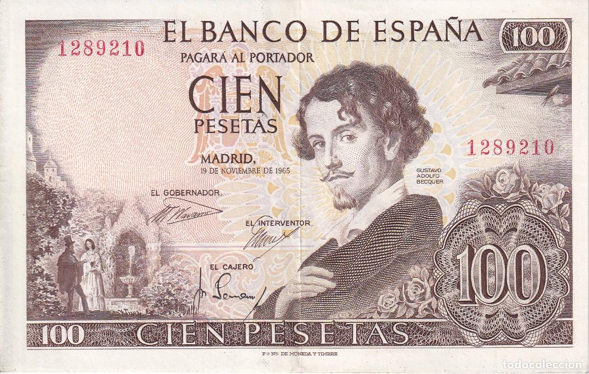 Billets espagnols: BILLETE DE 100 PESETAS DEL A&Ntilde;O 1965 DE ADOLFO BECQUER SIN SERIE CALIDAD EBC