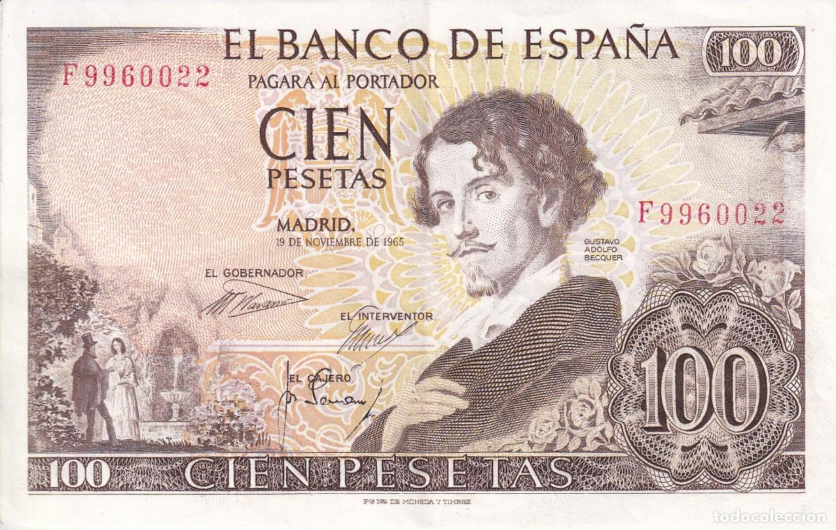Spanish Banknotes: BILLETE DE 100 PESETAS DEL A&Ntilde;O 1965 SERIE F EN CALIDAD EBC (BECQUER)