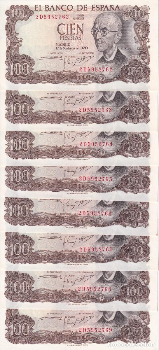 Billets espagnols: 8 BILLETES CORRELATIVOS DE 100 PESETAS DEL A&Ntilde;O 1970 DE FALLA SERIE 2D SIN CIRCULAR (SC)