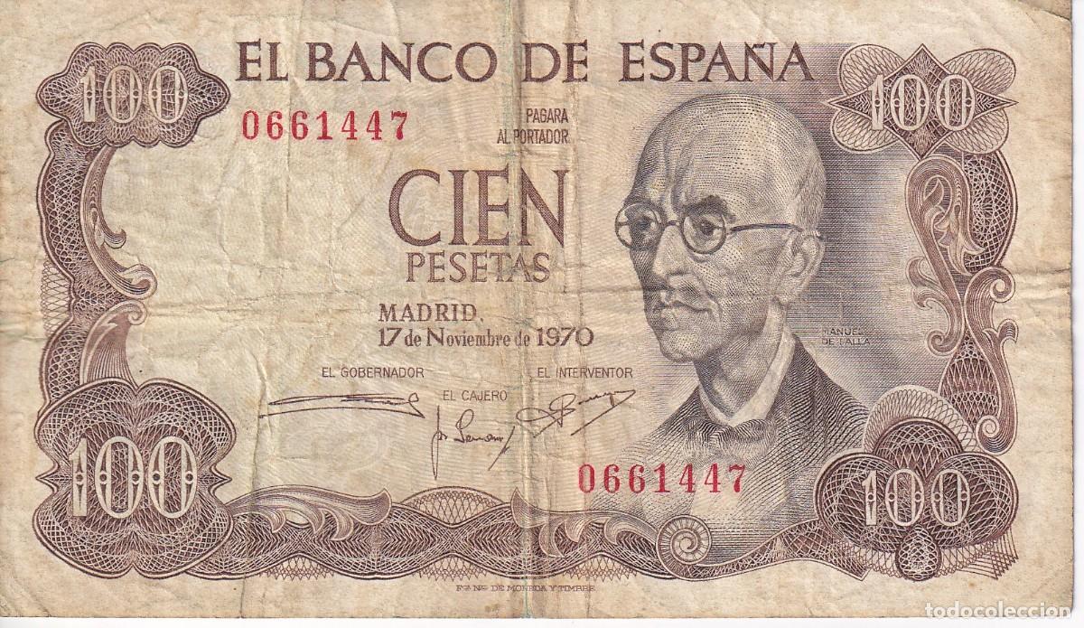 Notas espanholas: BILLETE DE 100 PESETAS DEL A&Ntilde;O 1970 SIN SERIE DE MANUEL DE FALLA