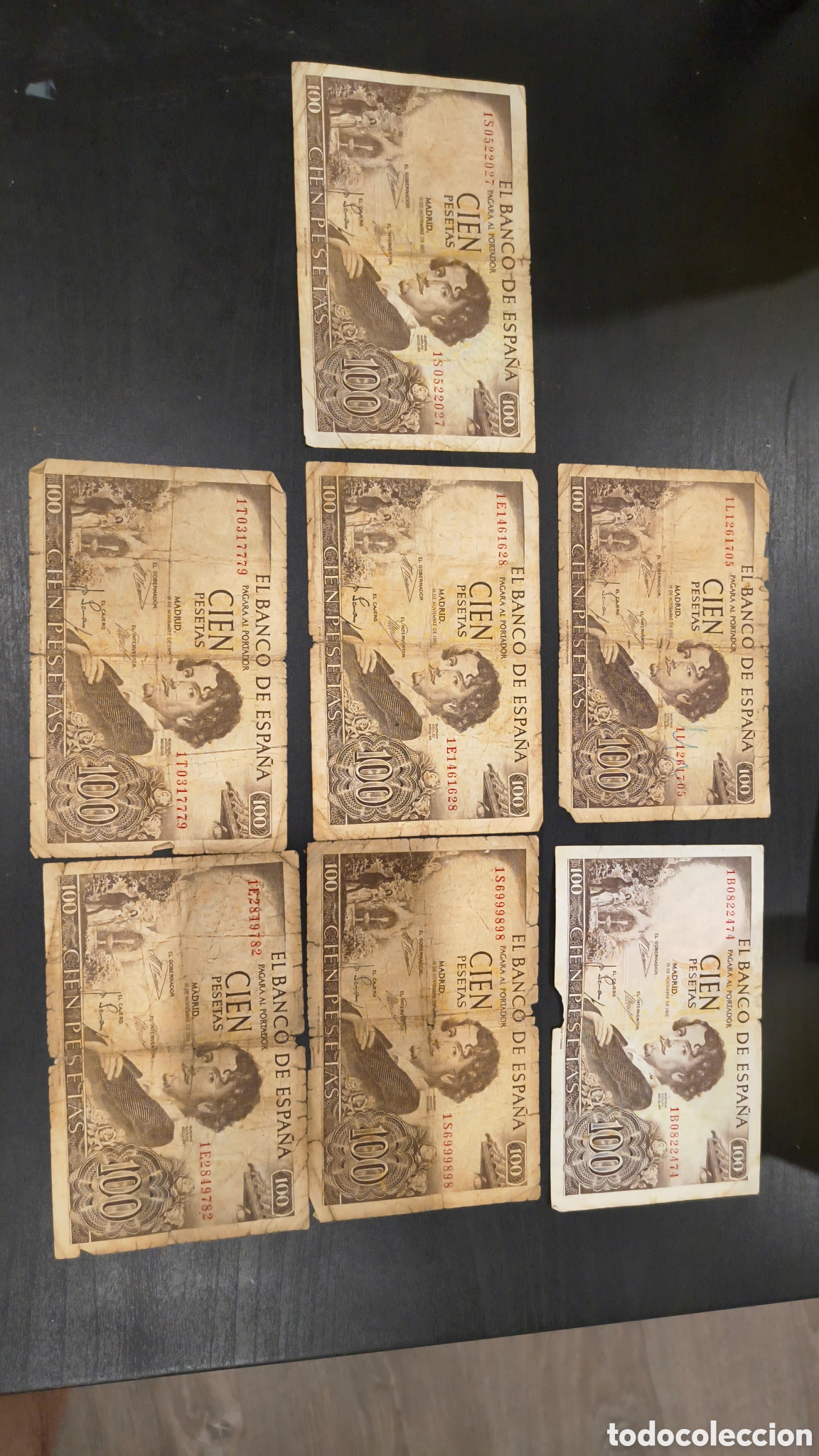 Billets espagnols: LOTE DE 7 BILETES DE CIEN PESETAS DE 1965