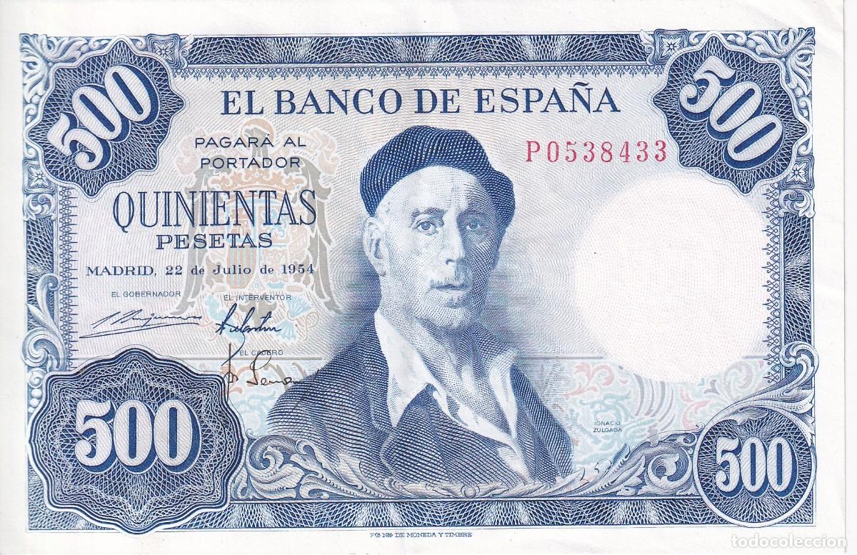 Spanish Banknotes: BILLETE DE 500 PESETAS DEL A&Ntilde;O 1954 DE IGNACIO ZULOAGA SERIE P EN CALIDAD EBC
