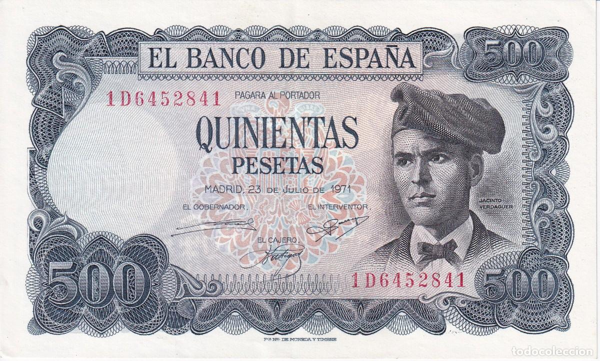 Notas espanholas: BILLETE DE 500 PESETAS DEL A&Ntilde;O 1971 DE VERDAGUER SERIE 1D EN CALIDAD EBC