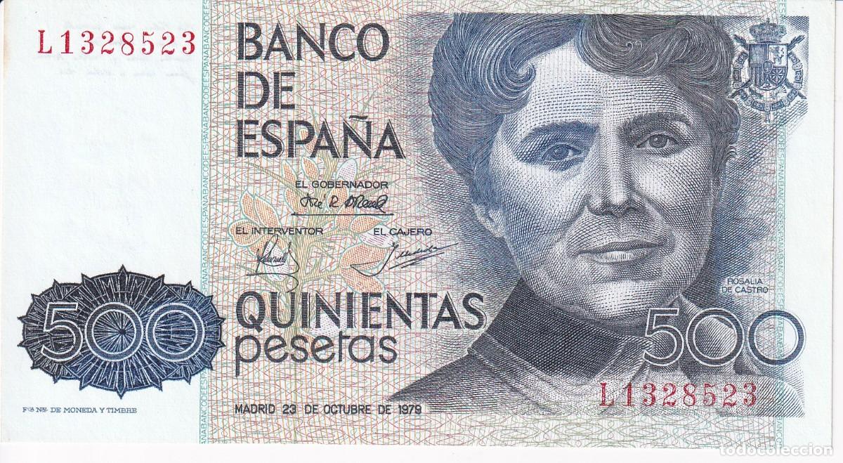 Notas espanholas: BILLETE DE 500 PESETAS DEL A&Ntilde;O 1979 DE ROSALIA DE CASTRO SERIE L SIN CIRCULAR (SC)