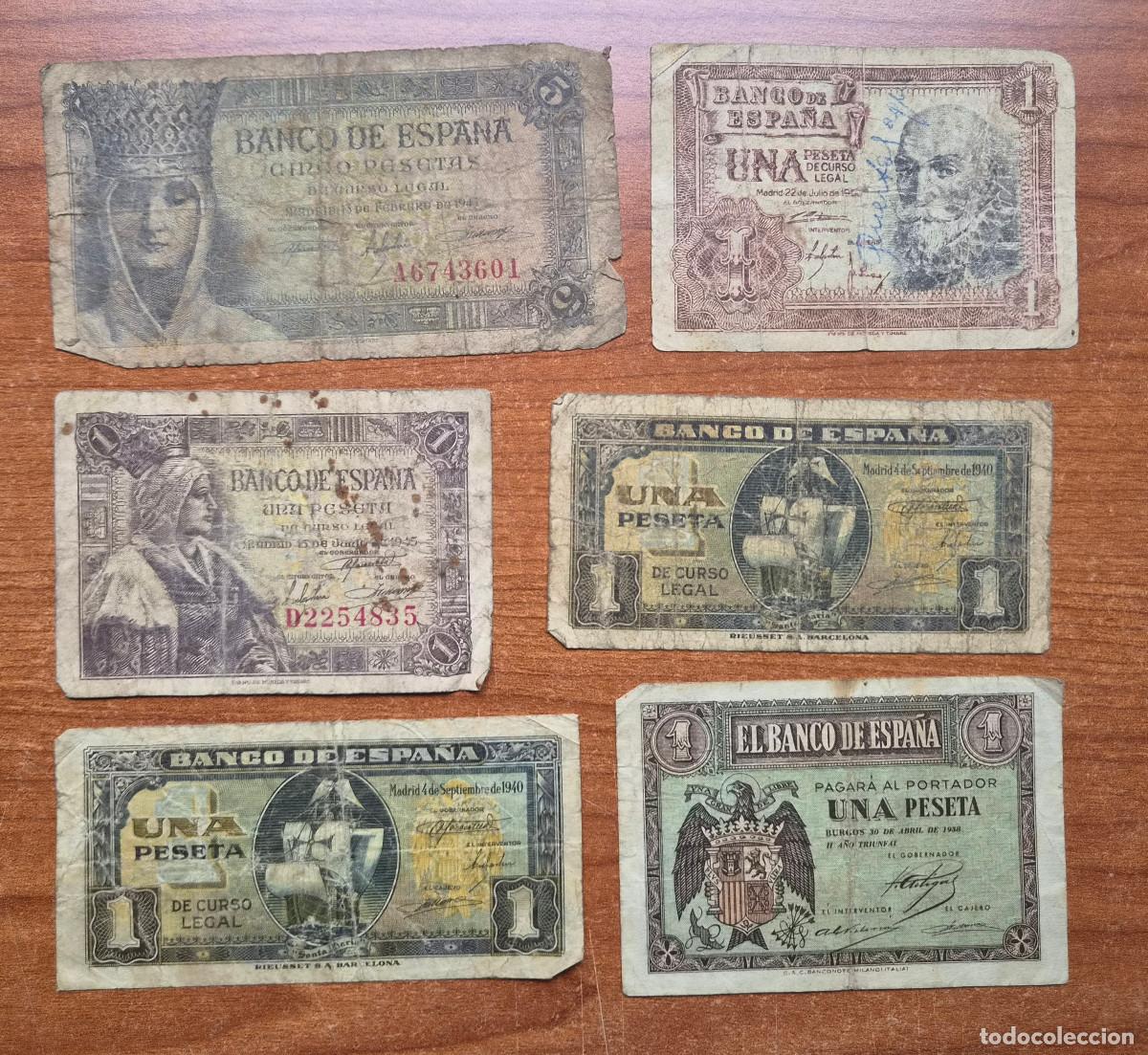 Billetes espa&ntilde;oles: Lote 6 billetes. Espa&ntilde;a. Los de la foto. A clasificar