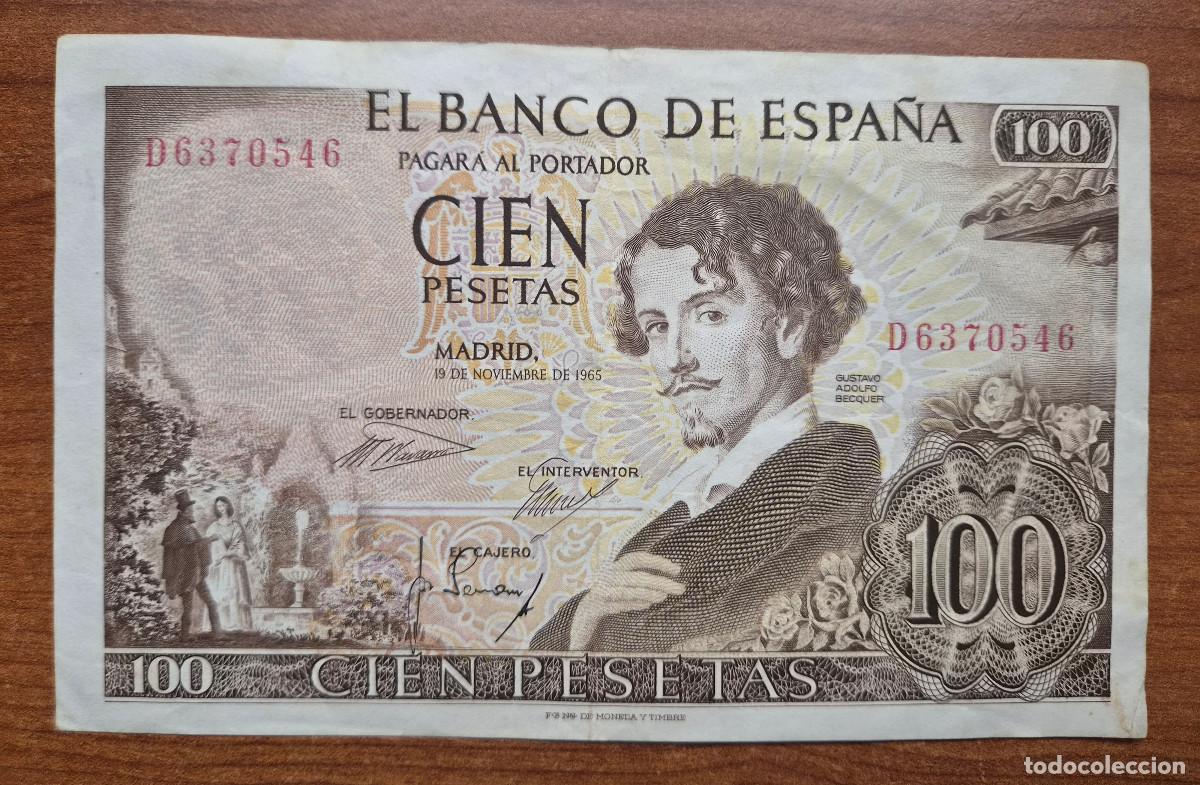 Billetes espa&ntilde;oles: ESPA&Ntilde;A. Billete 100 pesetas 1965. Serie D. Buen estado