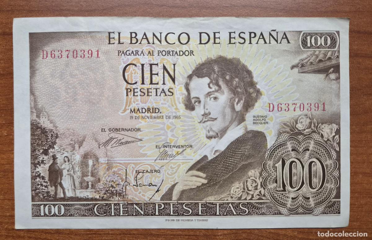Billetes espa&ntilde;oles: ESPA&Ntilde;A. Billete 100 pesetas 1965. Serie D. Buen estado