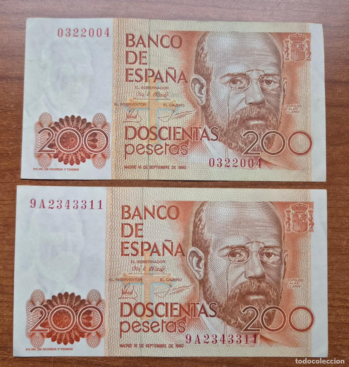 Billetes espa&ntilde;oles: ESPA&Ntilde;A. Lote 2 billetes 200 pesetas 1980. Practicamente Sin Circular.