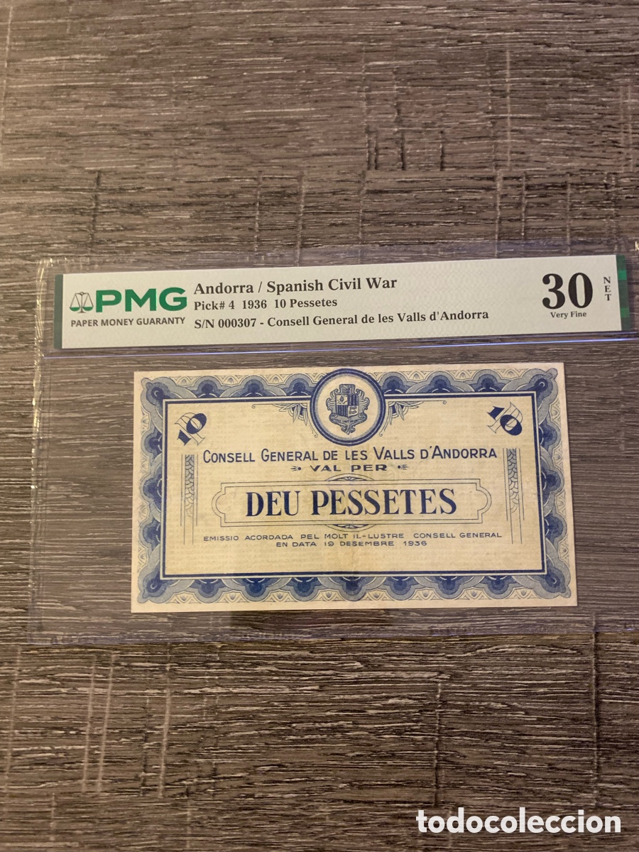 Billetes espa&ntilde;oles: PMG Andorra P-4,10 Pessetes, 1936 * Brazos * Raro * Bajo