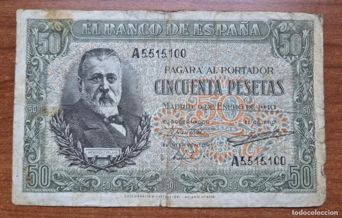 Billetes espa&ntilde;oles: ESPA&Ntilde;A. Billete 50 pesetas 1940 Serie A. Menendez Pelayo
