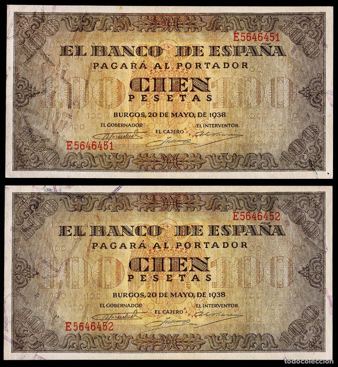 Billetes espa&ntilde;oles: PAREJA CORRELATIVA 100 PESETAS 1938 SERIE E EBC/EBC+