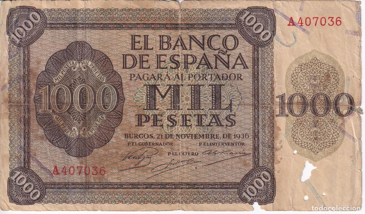 Billets espagnols: BILLETE DE BURGOS DE 1000 PESETAS DEL A&Ntilde;O 1936 DE LA SERIE A (DIFICIL)
