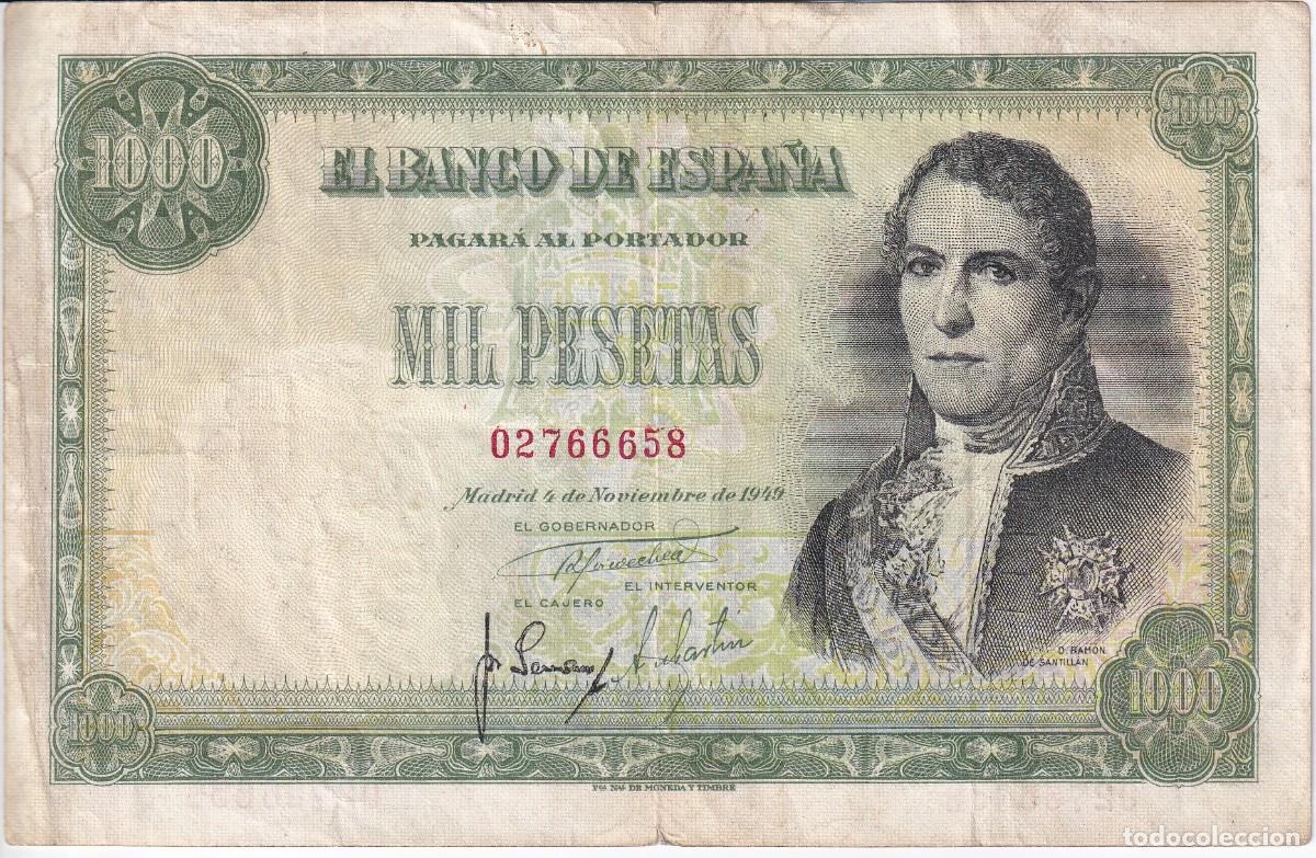 Notas espanholas: BILLETE DE 1000 PESETAS DEL 4 DE NOVIEMBRE DE 1949 DE RAMON DE SANTILLAN