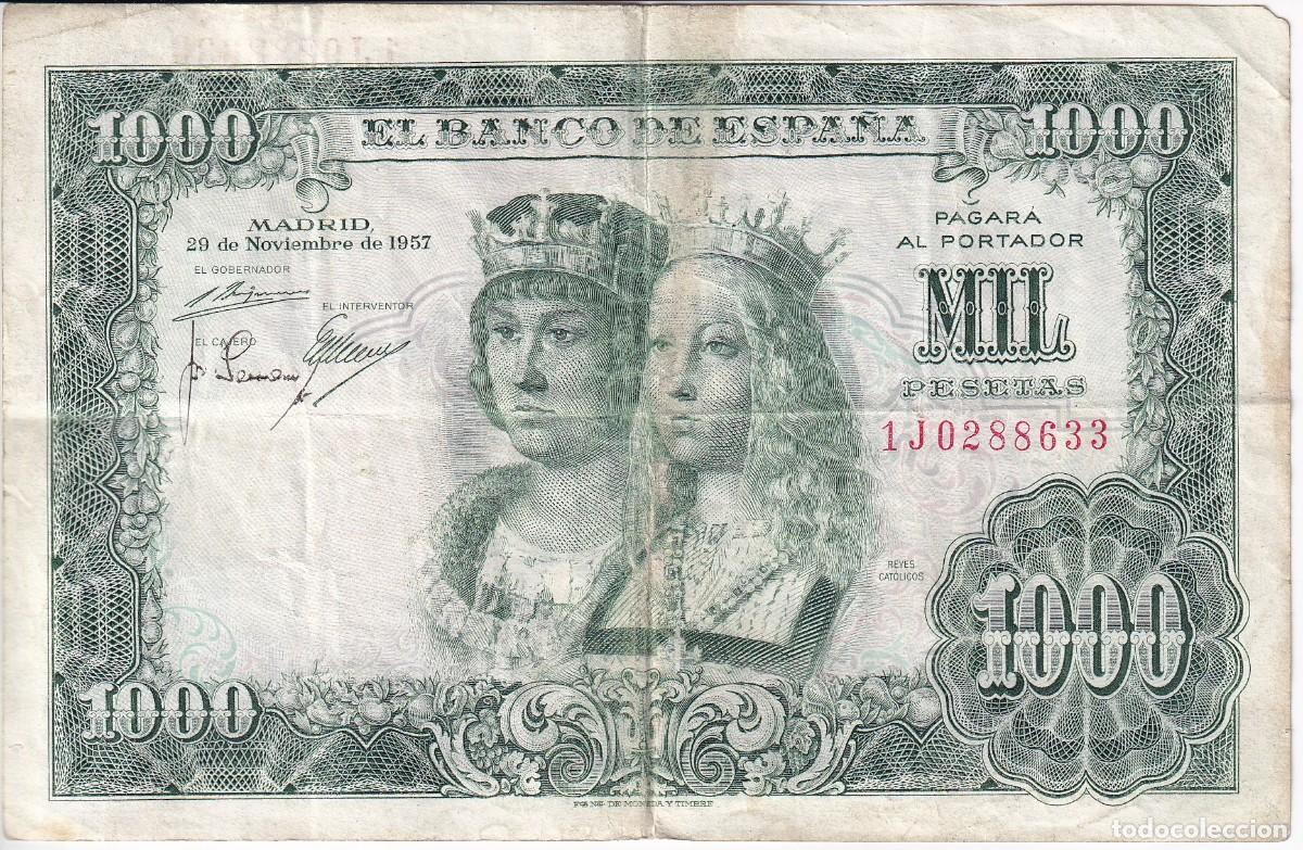 Notas espanholas: BILLETE DE ESPA&Ntilde;A DE 1000 PTAS DEL A&Ntilde;O 1957 DE LOS REYES CATOLICOS SERIE 1J