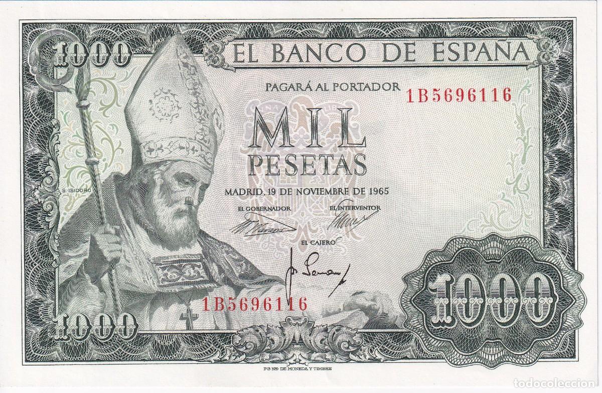 Notas espanholas: BILLETE DE 1000 PESETAS DEL A&Ntilde;O 1965 DE S. ISIDORO SERIE 1B EN CALIDAD EBC