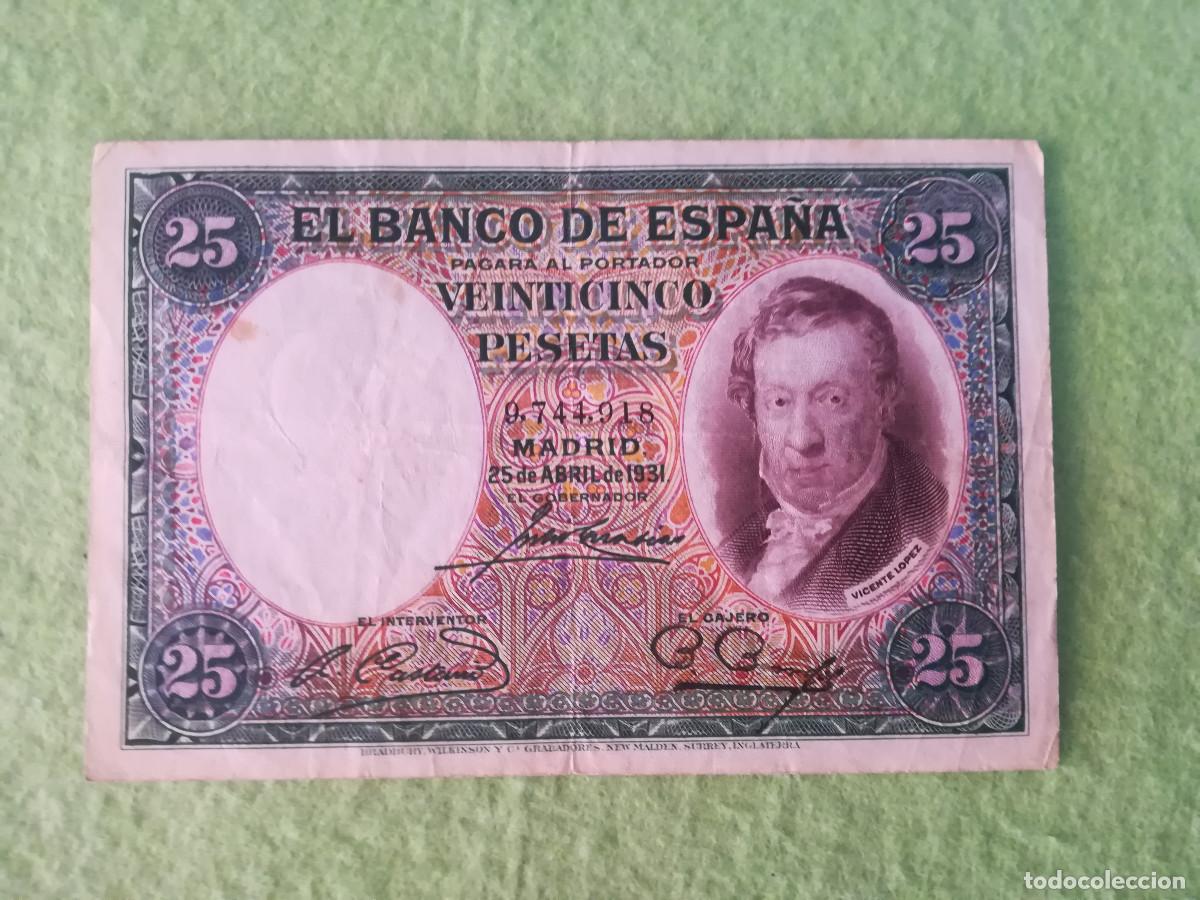 Billetes espa&ntilde;oles: Billete antiguo 25 pesetas 1931 Vicente Lopez Banco de Espa&ntilde;a