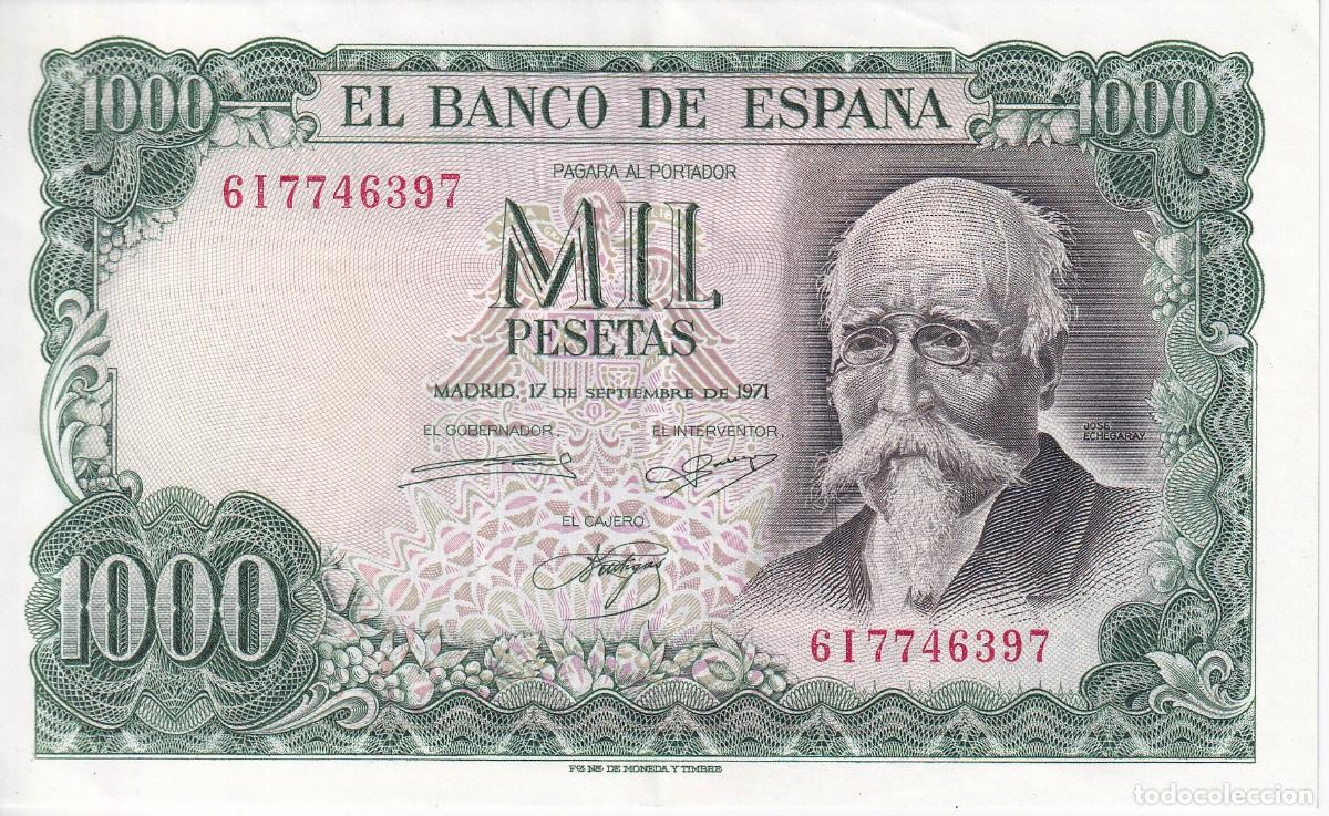 Notas espanholas: BILLETE DE 1000 PESETAS DEL A&Ntilde;O 1971 DE JOSE ECHEGARAY SERIE 6I EN CALIDAD EBC