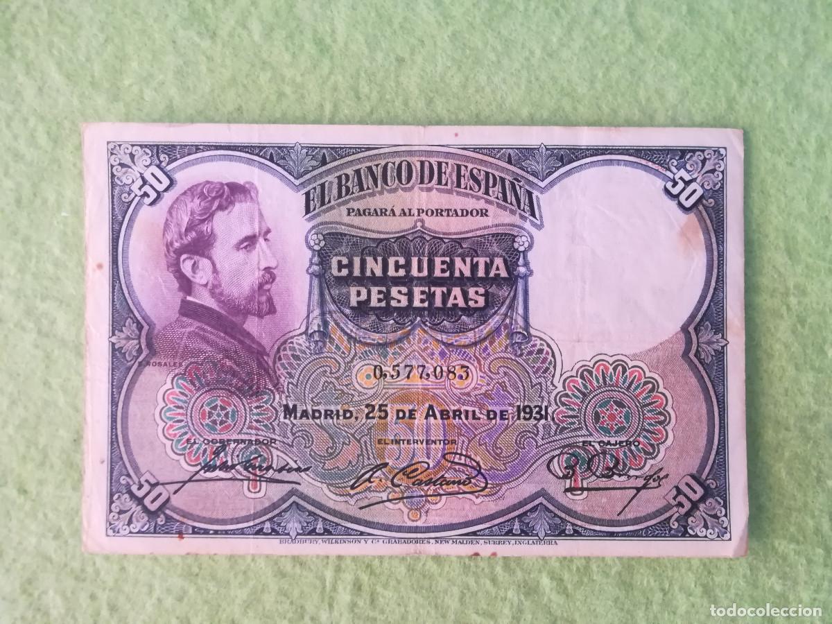 Billetes espa&ntilde;oles: Billete antiguo 50 pesetas 1931 Eduardo Rosales Banco de Espa&ntilde;a