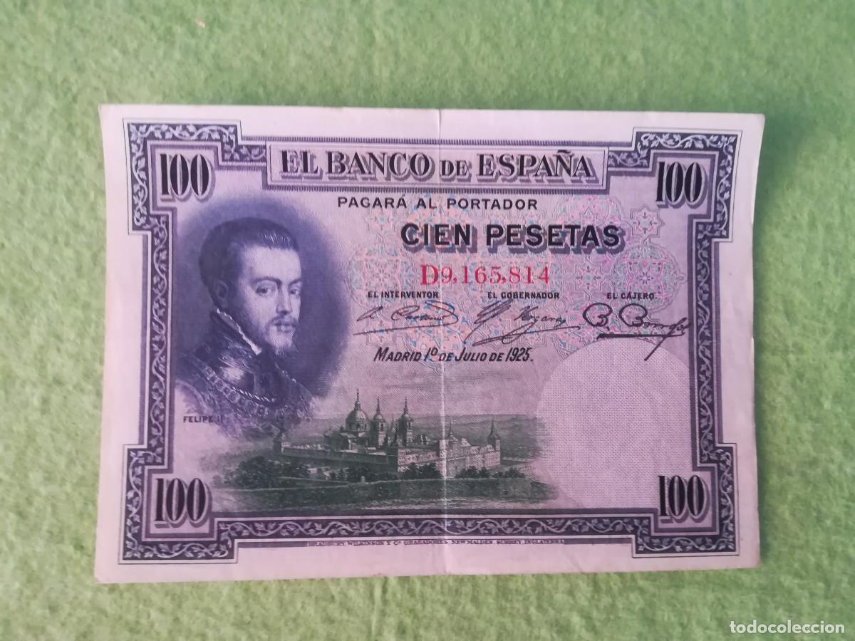 Billetes espa&ntilde;oles: Billete antiguo 100 pesetas 1925 Felipe II Banco de Espa&ntilde;a