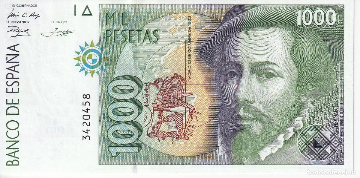 Notas espanholas: BILLETE DE 1000 PESETAS DEL A&Ntilde;O 1992 DE HERNAN CORTES SIN SERIE SIN CIRCULAR (SC)