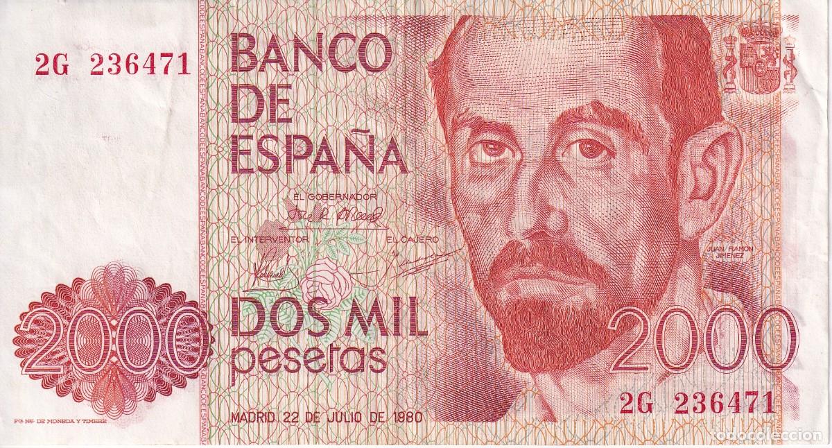 Notas espanholas: BILLETE DE 2000 PESETAS DEL A&Ntilde;O 1980 DE JUAN RAMON JIMENEZ SERIE 2G EN BUENA CALIDAD