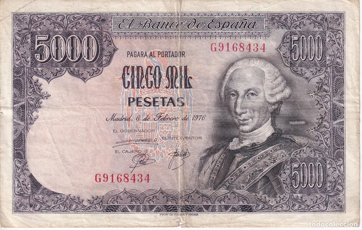 Billetes espa&ntilde;oles: BILLETE DE ESPA&Ntilde;A DE 5000 PESETAS DEL A&Ntilde;O 1976 CARLOS III SERIE G