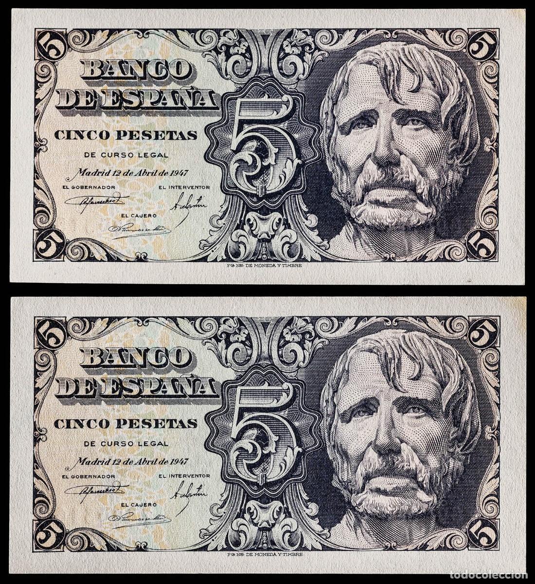 Billetes espa&ntilde;oles: PAREJA CORRELATIVA 5 PESETAS 1947 SIN SERIE S/C/S/C-