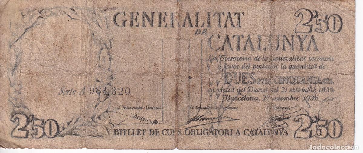 Billets espagnols: BILLETE DE 2,50 PESETAS DE LA GENERALITAT DE CATALUNYA DEL A&Ntilde;O 1936 NUMEROS NEGROS