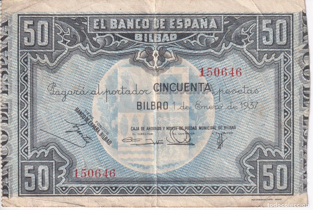 Billets espagnols: BILLETE DE 50 PESETAS DEL BANCO DE ESPA&Ntilde;A-BILBAO DEL A&Ntilde;O 1937 (CAJA DE AHORROS DE BILBAO)