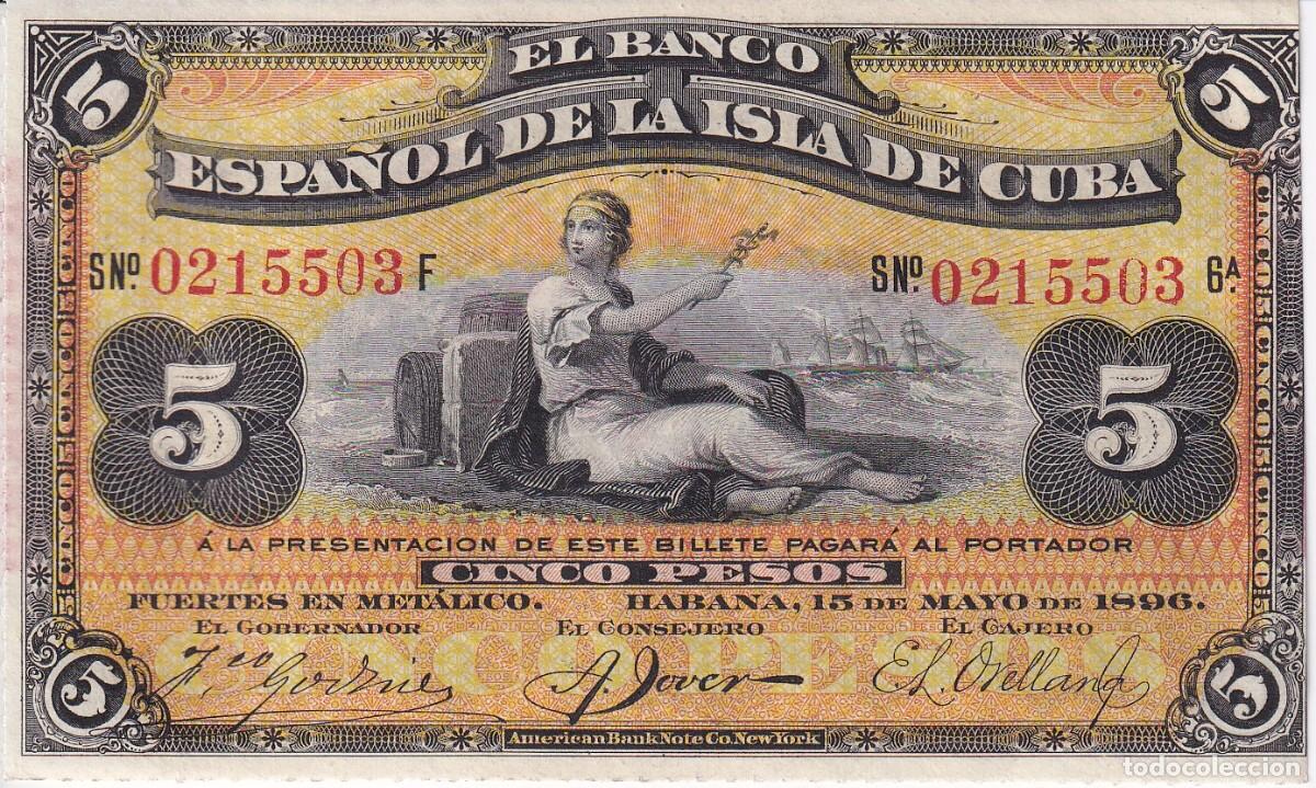 Billetes espa&ntilde;oles: BILLETE DE 5 PESOS DEL BANCO ESPA&Ntilde;OL EN CUBA DEL A&Ntilde;O 1896 SIN CIRCULAR (SC)
