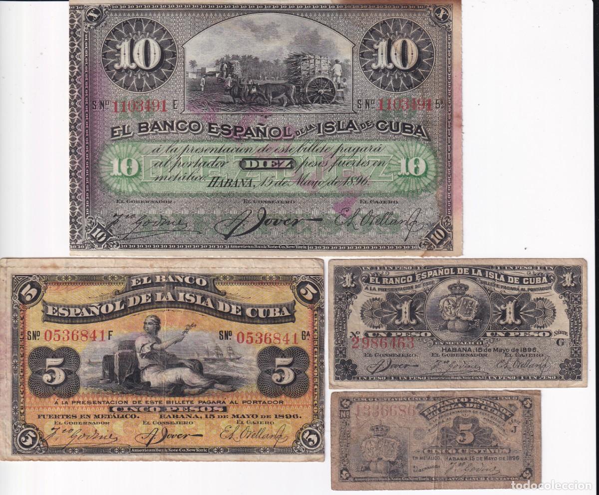 Banconote spagnole: LOTE DE 4 BILLETES DEL BANCO ESPA&Ntilde;OL EN LA ISLA DE CUBA DEL A&Ntilde;O 1896